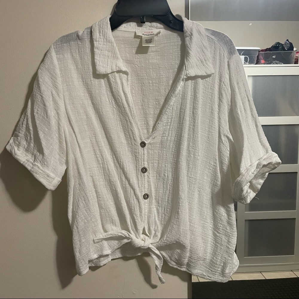 White Cropped Button Up